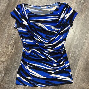 NY&CO Women's XS Blue Black Striped Geometric Stretch Layered Short Sleeve Top